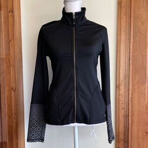 SATVA Women's Black Athletic All Over Print Jacket with Patterned Sleeves